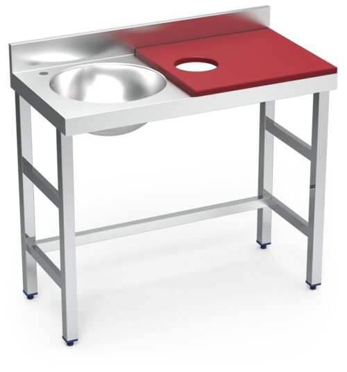 Mesa de preparación y lavado inox 1000 mm roja cubeta izquierda Fricosmos