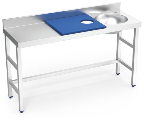 Mesa de preparación y lavado inox 1500 mm azul 1 agujero cubeta derecha Fricosmos