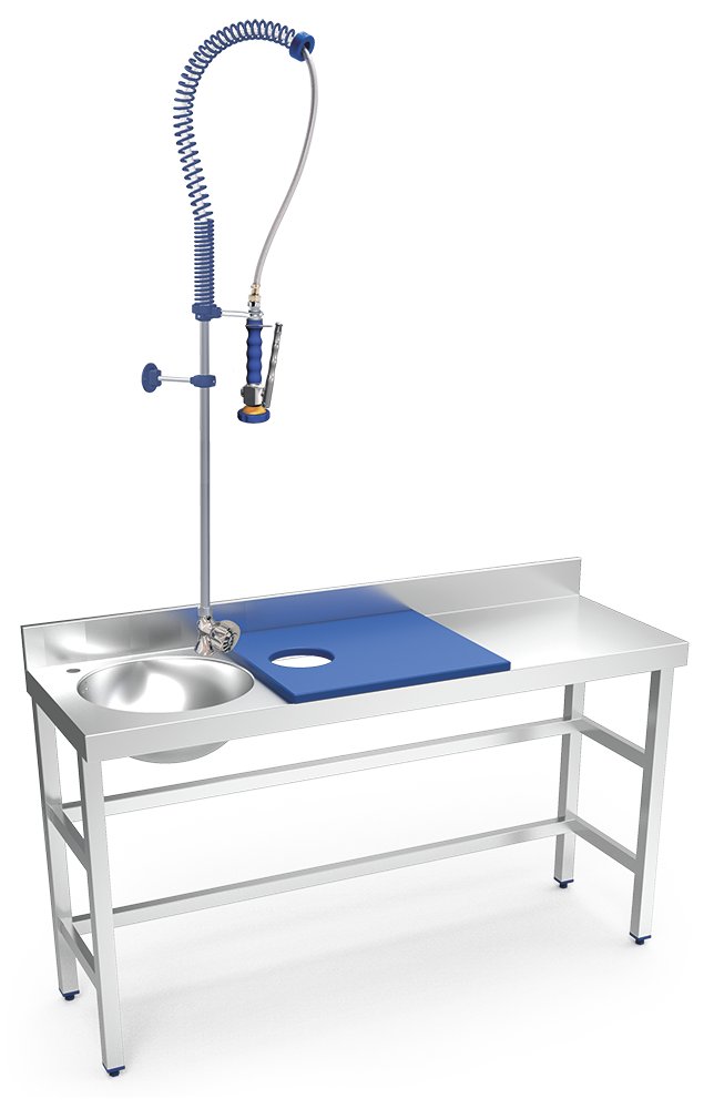 Mesa de preparación y lavado inox 1500 mm azul 1 agujero cubeta izquierda Fricosmos