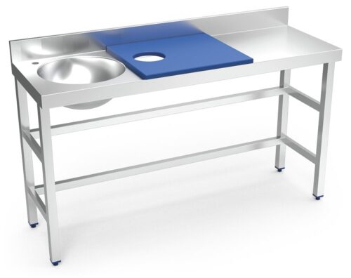 Mesa de preparación y lavado inox 1500 mm azul 1 agujero cubeta izquierda Fricosmos