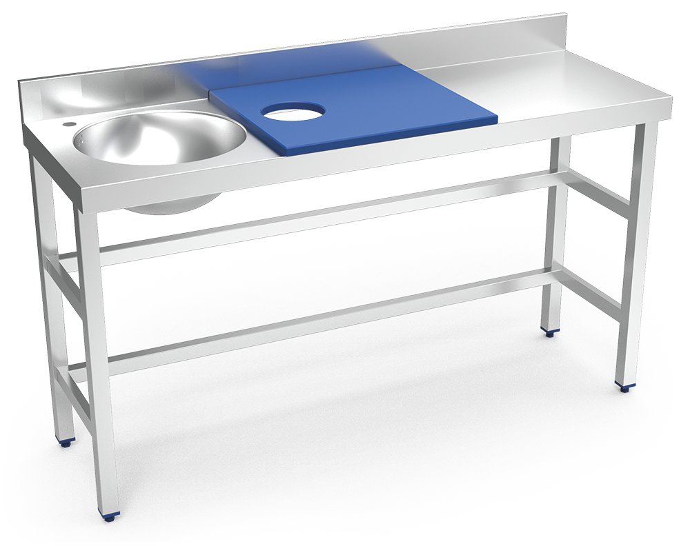 Mesa de preparación y lavado inox 1500 mm azul 1 agujero cubeta izquierda Fricosmos