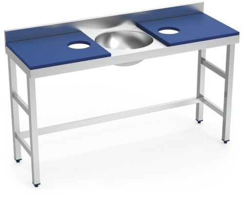 Mesa de preparación y lavado inox 1500 mm azul 2 agujeros Fricosmos