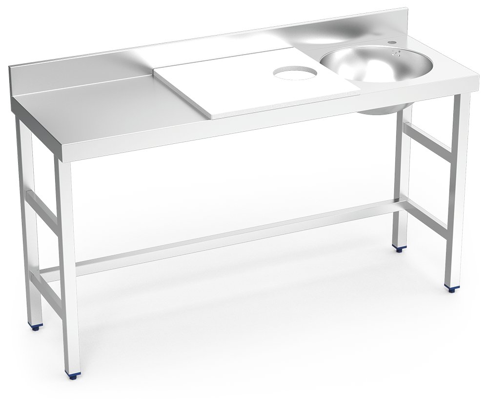 Mesa de preparación y lavado inox 1500 mm blanca 1 agujero cubeta derecha Fricosmos