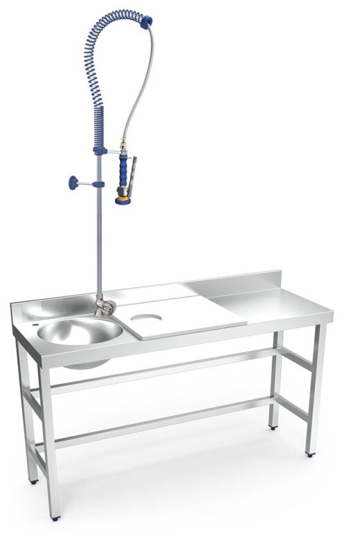 Mesa de preparación y lavado inox 1500 mm blanca 1 agujero cubeta izquierda Fricosmos