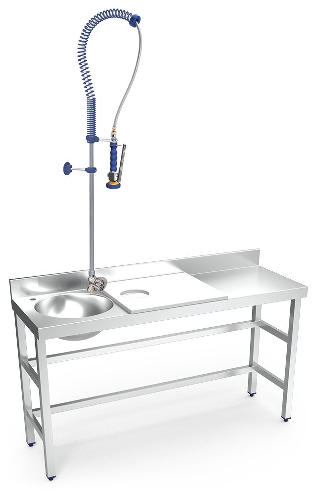 Mesa de preparación y lavado inox 1500 mm blanca 1 agujero cubeta izquierda Fricosmos