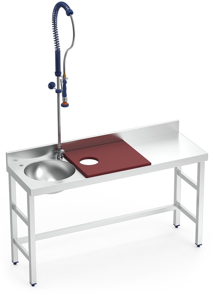 Mesa de preparación y lavado inox 1500 mm roja 1 agujero cubeta izquierda Fricosmos