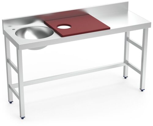 Mesa de preparación y lavado inox 1500 mm roja 1 agujero cubeta izquierda Fricosmos
