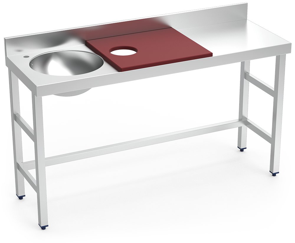 Mesa de preparación y lavado inox 1500 mm roja 1 agujero cubeta izquierda Fricosmos