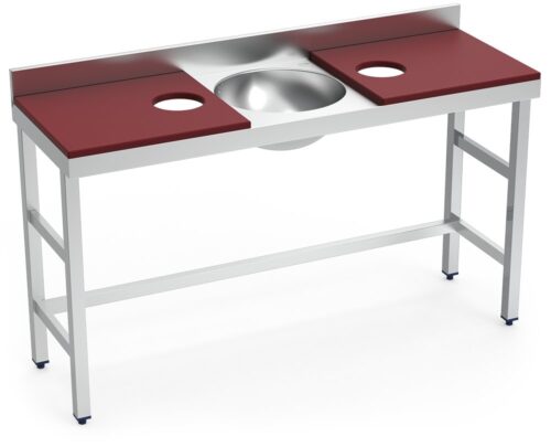Mesa de preparación y lavado inox 1500 mm roja 2 agujeros Fricosmos