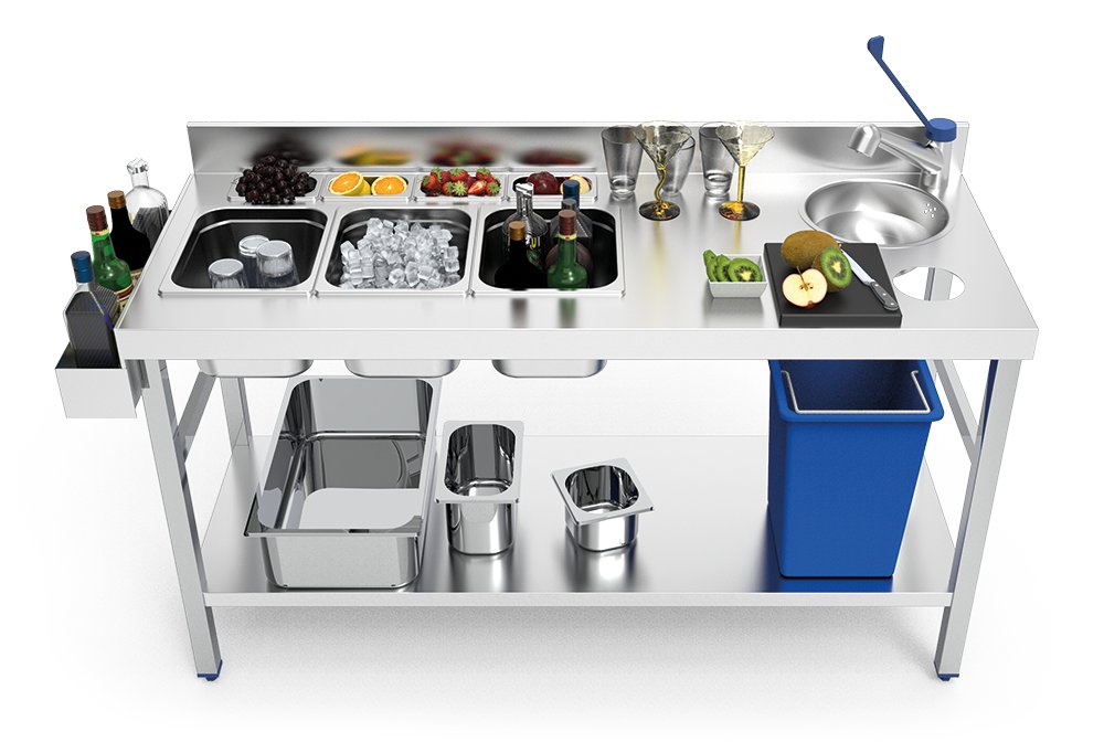Mesa especial barman inox con grifo y cubetas Fricosmos