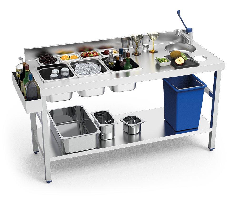 Mesa especial barman inox con grifo y cubetas Fricosmos