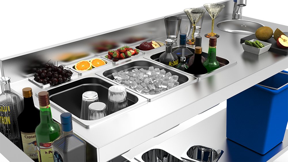 Mesa especial barman inox con grifo y cubetas Fricosmos