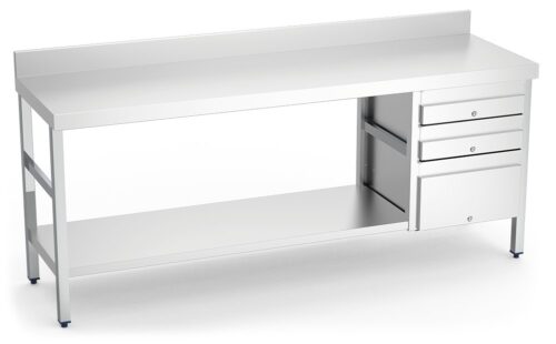 Mesa mural con 3 cajones derecha en acero inoxidable Fricosmos 1500x500x850 mm