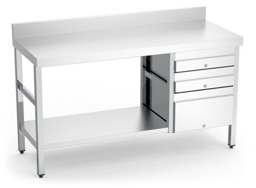Mesa mural con 3 cajones derecha en acero inoxidable Fricosmos 1500x700x850 mm