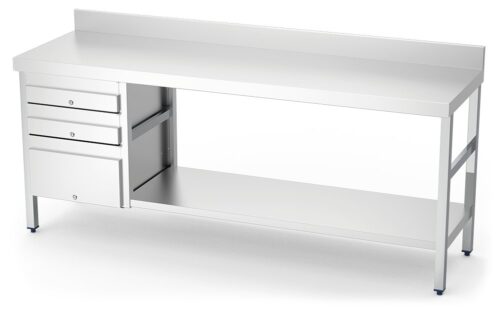 Mesa mural con 3 cajones izquierda en acero inoxidable Fricosmos 1500x500x850 mm