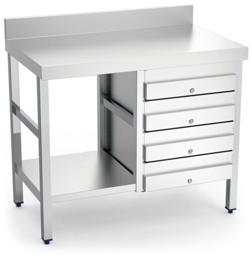 Mesa mural inox con 4 cajones derecha Fricosmos 1000x500x850 mm