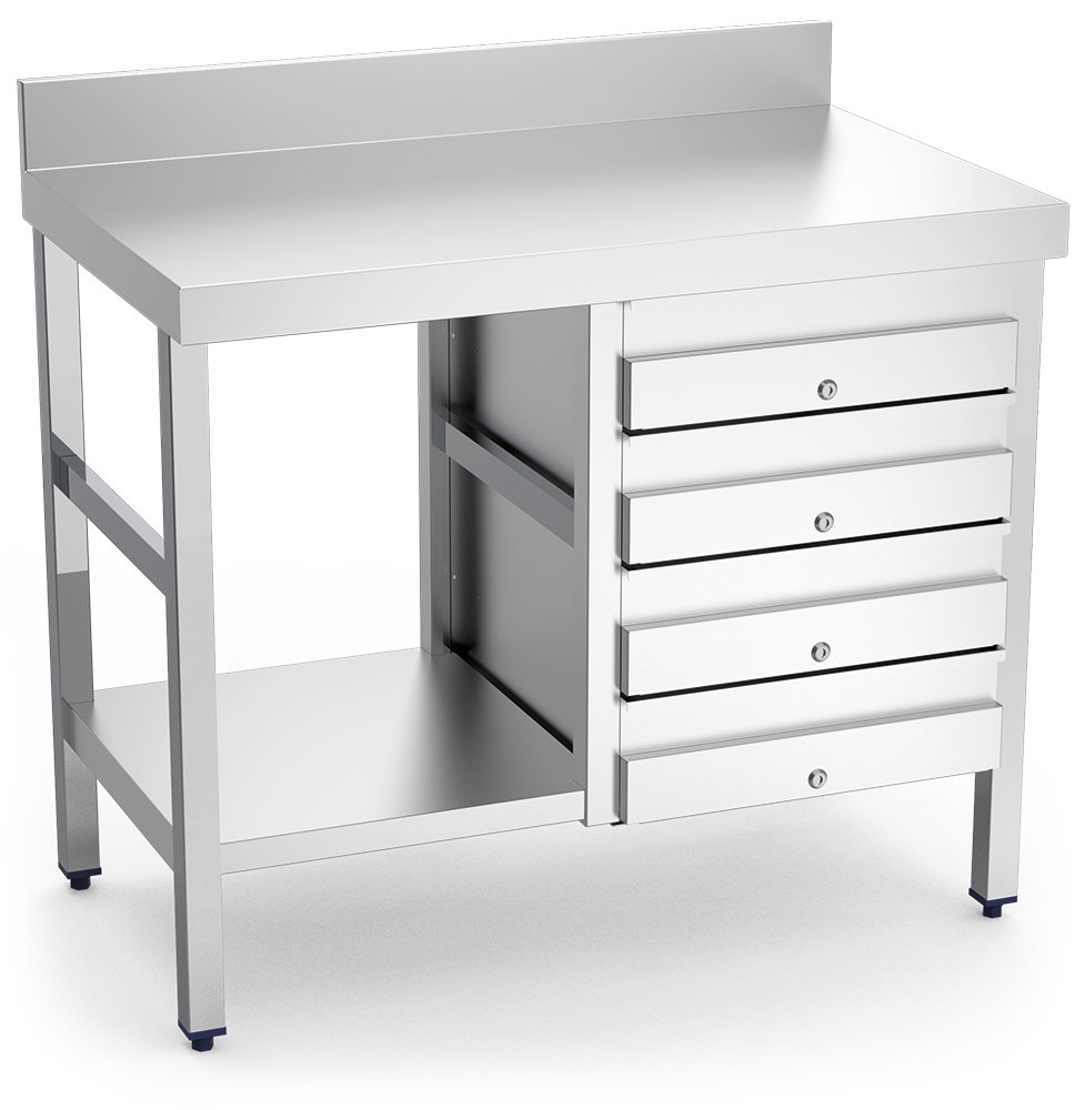 Mesa mural inox con 4 cajones derecha Fricosmos 1000x500x850 mm