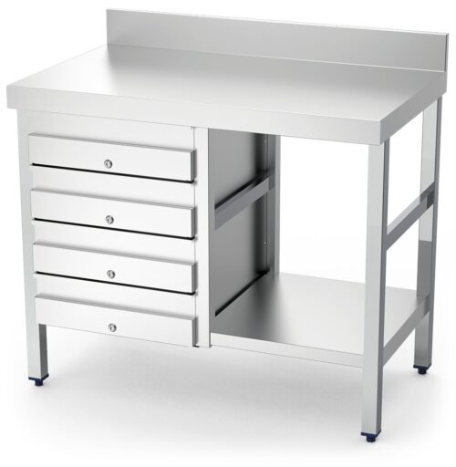 Mesa mural inox con 4 cajones izquierda Fricosmos 1000x500x850 mm