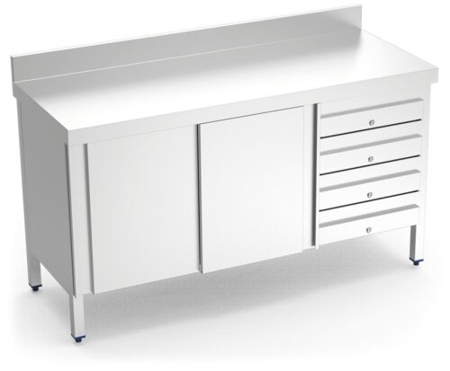Mesa mural inox con puertas y cajones derecha Fricosmos 1500x600x850 mm