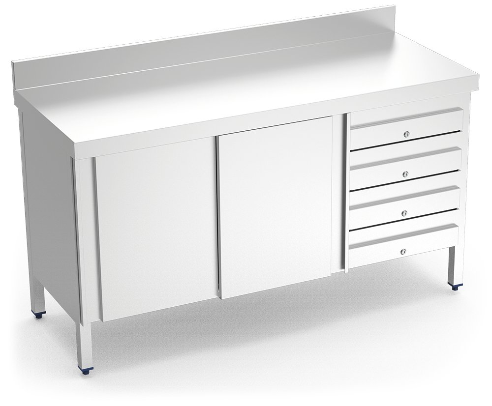 Mesa mural inox con puertas y cajones derecha Fricosmos 1500x600x850 mm