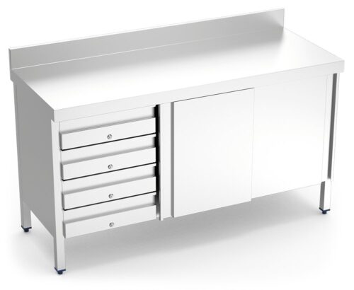 Mesa mural inox con puertas y cajones izquierda Fricosmos 1500x600x850 mm