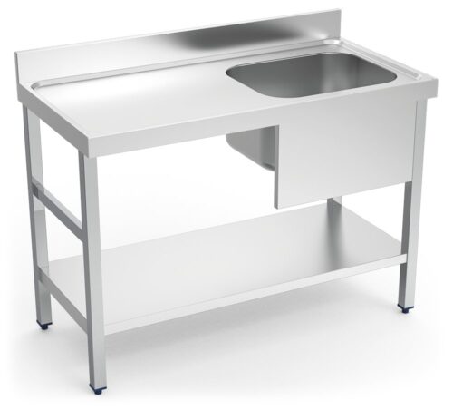 Mesa mural inox de chef con entrepaño y cubeta derecha Fricosmos 1200x600x850 mm