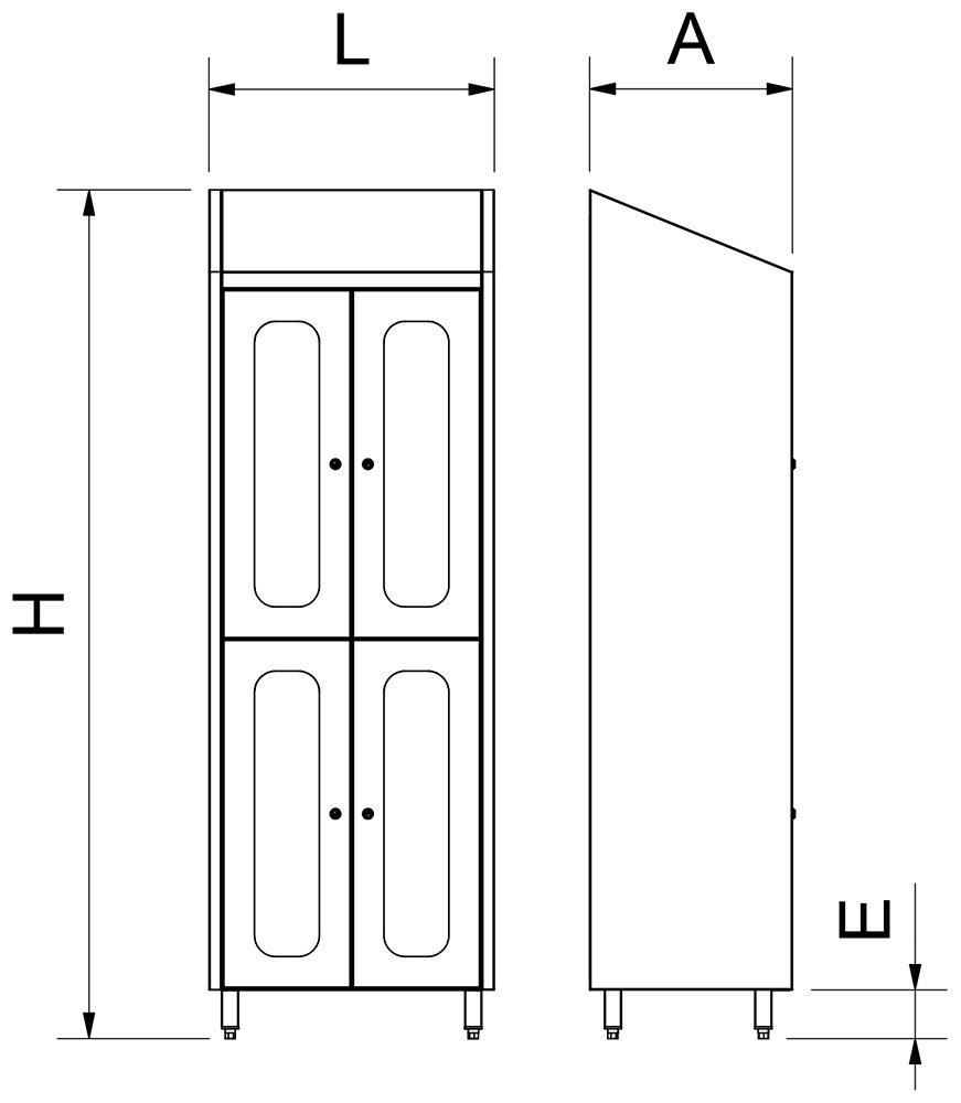 Dibujo técnico: Armario con cerradura y puertas transparentes para medicamentos y utensilios Fricosmos