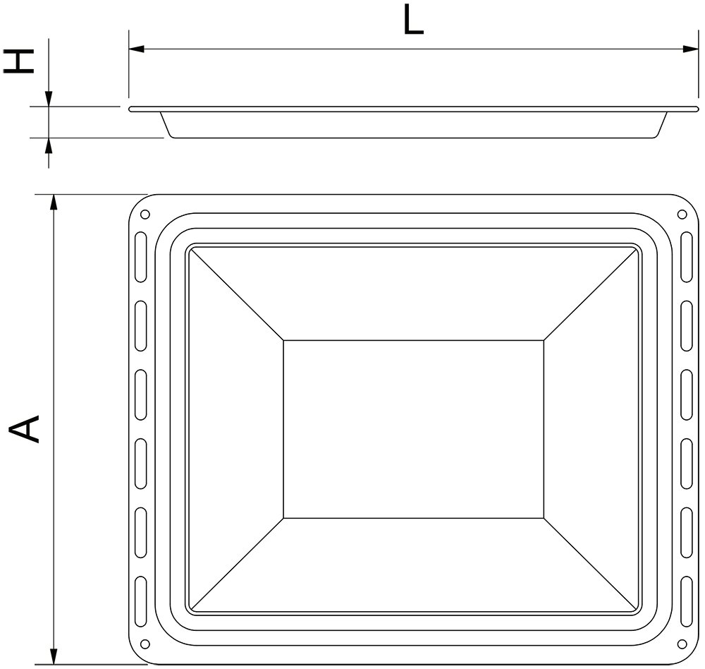Dibujo técnico: Bandeja de horno de acero esmaltado Fricosmos 455x375x35 mm