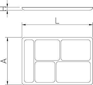 Dibujo técnico: Bandeja menú inoxidable Fricosmos 440x350x30 mm