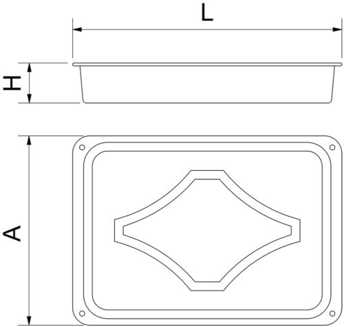Dibujo técnico: Bandeja rectangular en acero esmaltado Fricosmos 370x260x55 mm