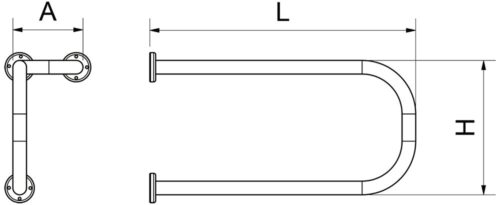 Dibujo técnico: Barra de apoyo para lavabo mano derecha en acero inoxidable Serie Black Fricosmos