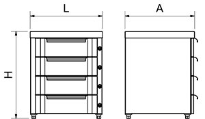 Dibujo técnico: Box modular inox con cuatro cajones Fricosmos