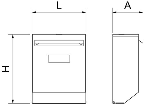 Dibujo técnico: Buzón de acero inoxidable apertura superior Fricosmos 238x137x304 mm