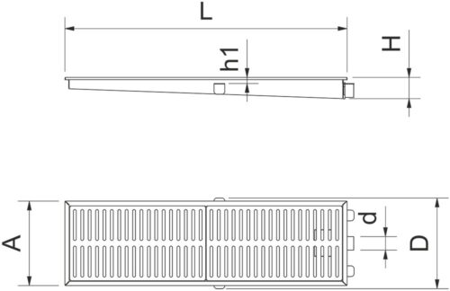 Dibujo técnico: Canal colector industrial para interiores en acero inoxidable Fricosmos 1484 mm