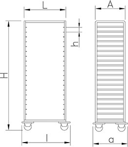 Dibujo técnico: Carro bandejero Gastronorm 1/1 20 niveles Fricosmos