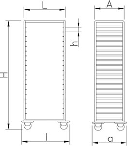 Dibujo técnico: Carro bandejero Gastronorm 1/1 7 niveles Fricosmos