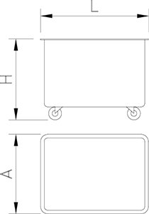Dibujo técnico: Carro de manutención con ruedas y desagüe Fricosmos