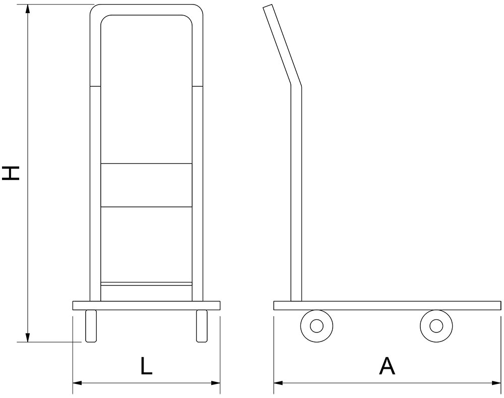 Dibujo técnico: Carro de plataforma inox con asa retráctil Fricosmos