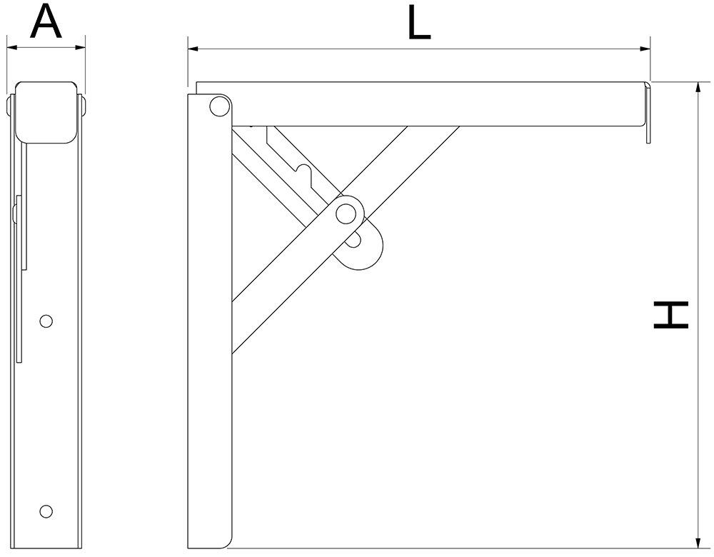 Dibujo técnico: Cartela abatible inox para estantes murales Fricosmos