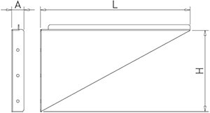 Dibujo técnico: Cartela recta inox para estante mural Fricosmos 265x20x200 mm