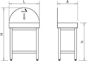 Dibujo técnico: Cenicero inox con soporte y depósito de arena Fricosmos 600x400x1050 mm