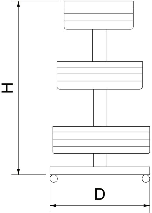 Dibujo técnico: Cesta expositora de rejilla circular 3 niveles Fricosmos ø700x1280 mm