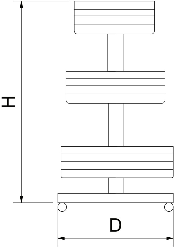 Dibujo técnico: Cesta expositora de rejilla circular 3 niveles Fricosmos ø700x1280 mm