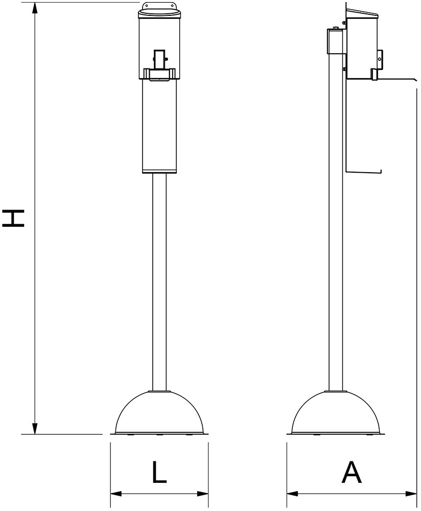 Dibujo técnico: Columna con dosificador de gel hidroalcohólico a codo Fricosmos