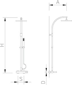 Dibujo técnico: Conjunto de ducha inoxidable Serie Merak BK Fricosmos ø1/2"x475x1325 mm