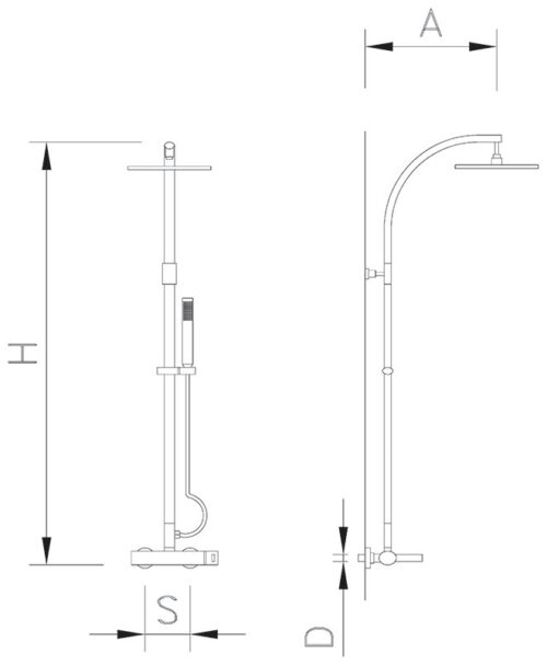 Dibujo técnico: Conjunto de ducha inoxidable Serie Merak LX Fricosmos