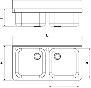 Dibujo técnico: Conjunto lavamanos y fregadero mural XS Fricosmos