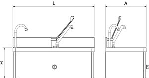 Dibujo técnico: Conjunto lavamanos y fregadero mural XS Fricosmos