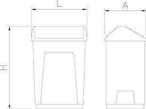 Dibujo técnico: Contenedor de plástico con tapa 55 l Fricosmos