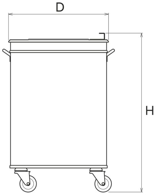 Dibujo técnico: Contenedor inox con tapa y ruedas desmontables Fricosmos